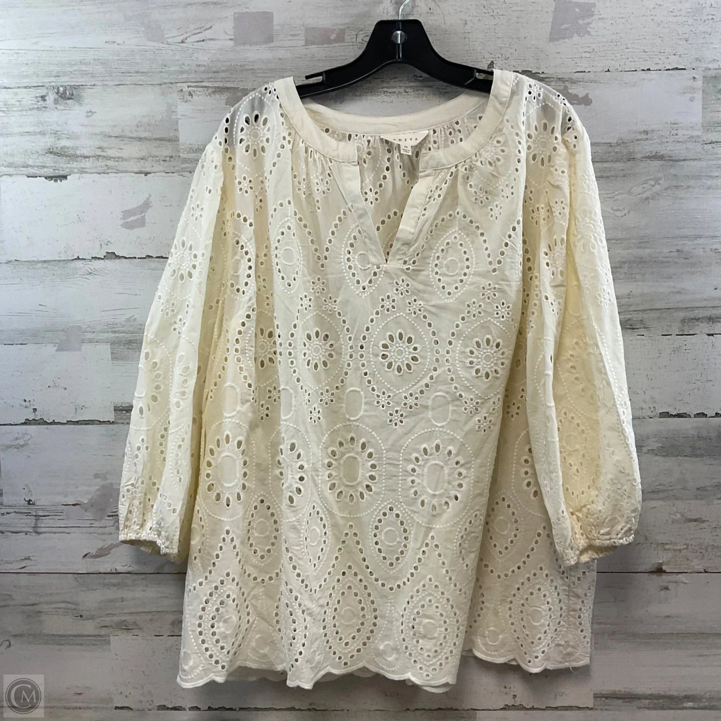 Top 3/4 Sleeve By Adiva In Cream, Size: 2x