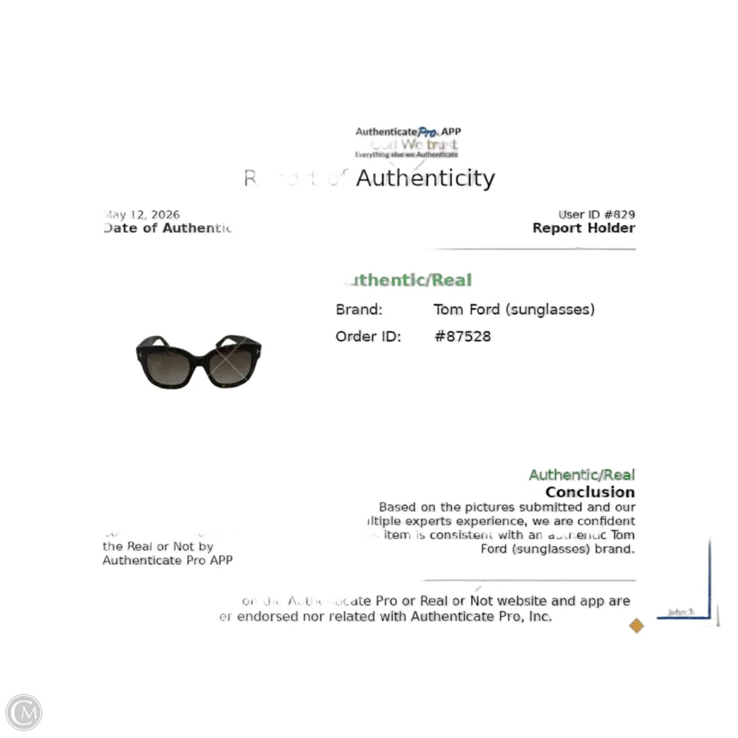Sunglasses Luxury Designer By Tom Ford