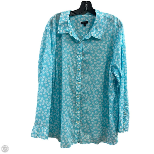 Blouse Long Sleeve By Talbots In Blue & White, Size: 3x