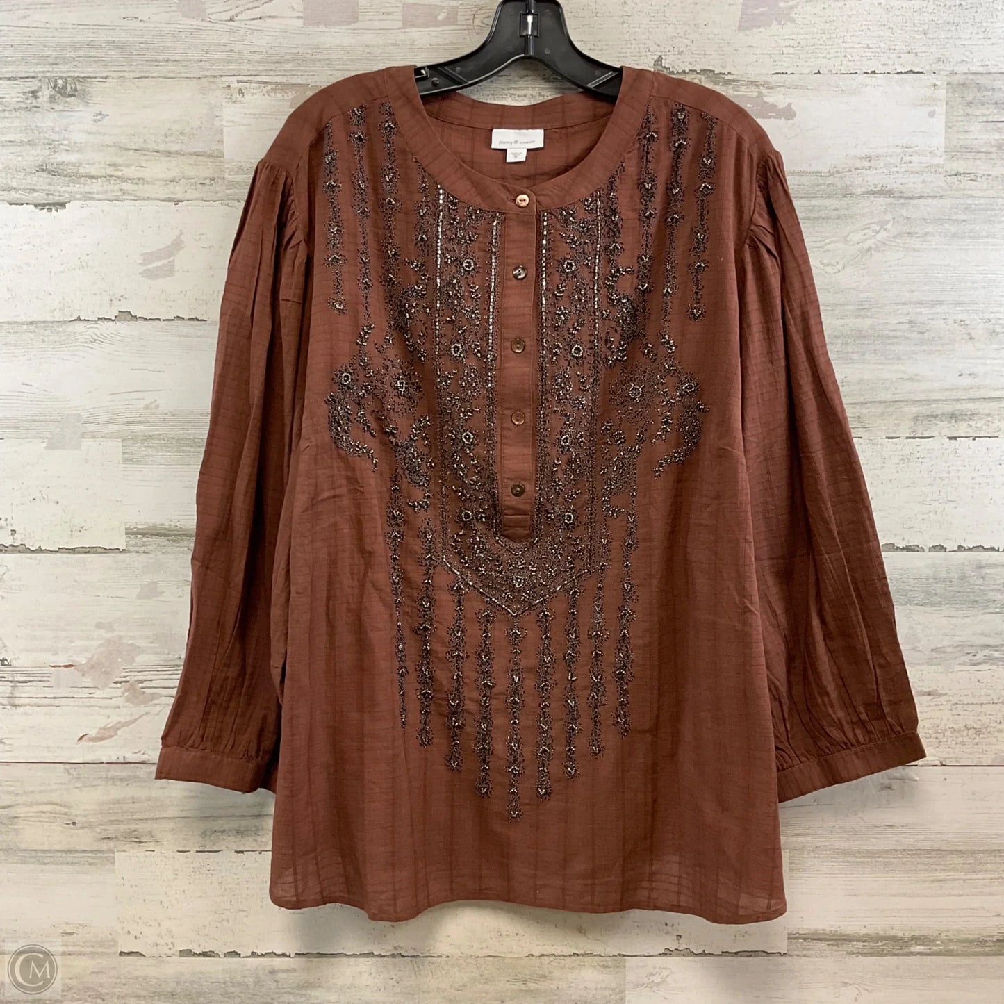 Blouse Long Sleeve By J. Jill In Brown, Size: 3x