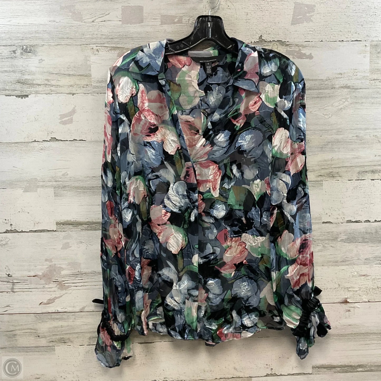 Blouse Long Sleeve By White House Black Market In Black, Size: L