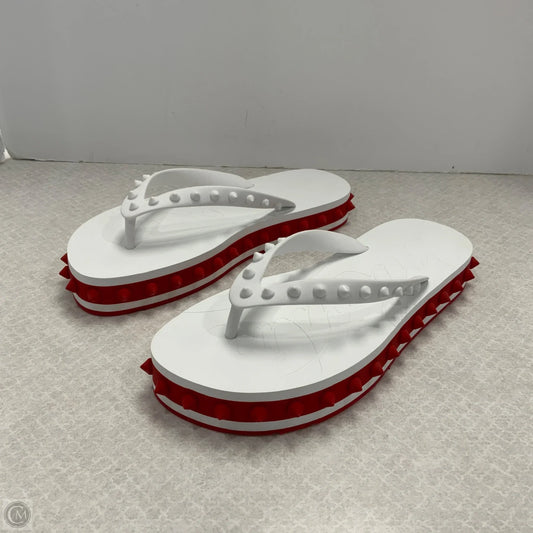 Sandals Luxury Designer By Christian Louboutin In Red & White, Size: 9