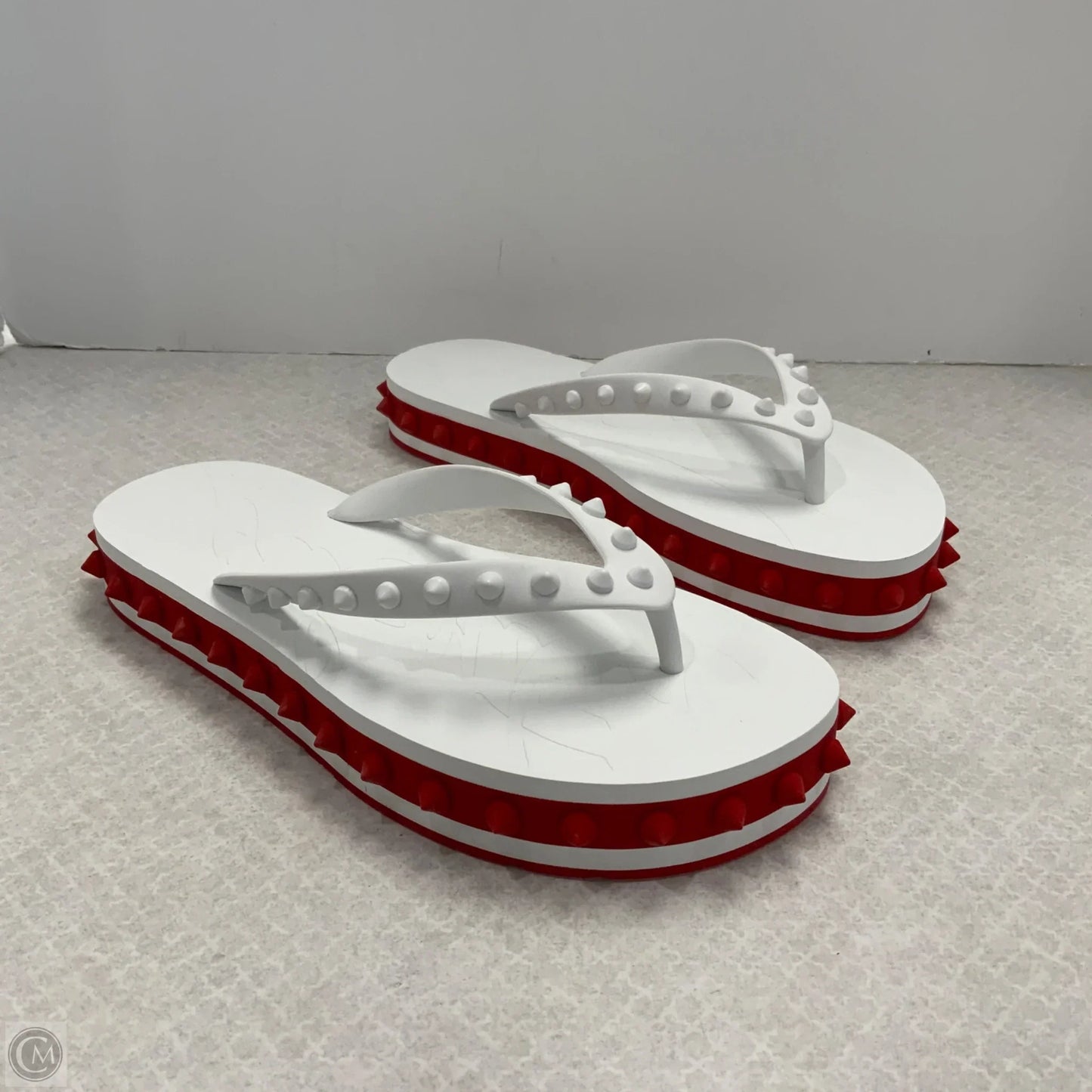 Sandals Luxury Designer By Christian Louboutin In Red & White, Size: 9