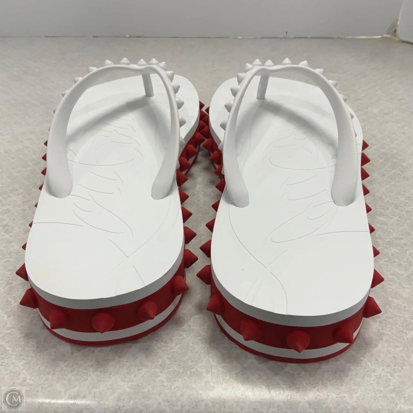 Sandals Luxury Designer By Christian Louboutin In Red & White, Size: 9