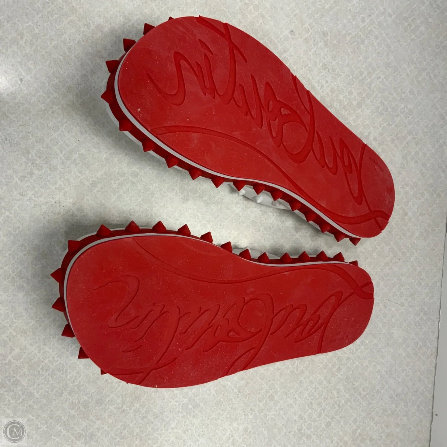 Sandals Luxury Designer By Christian Louboutin In Red & White, Size: 9