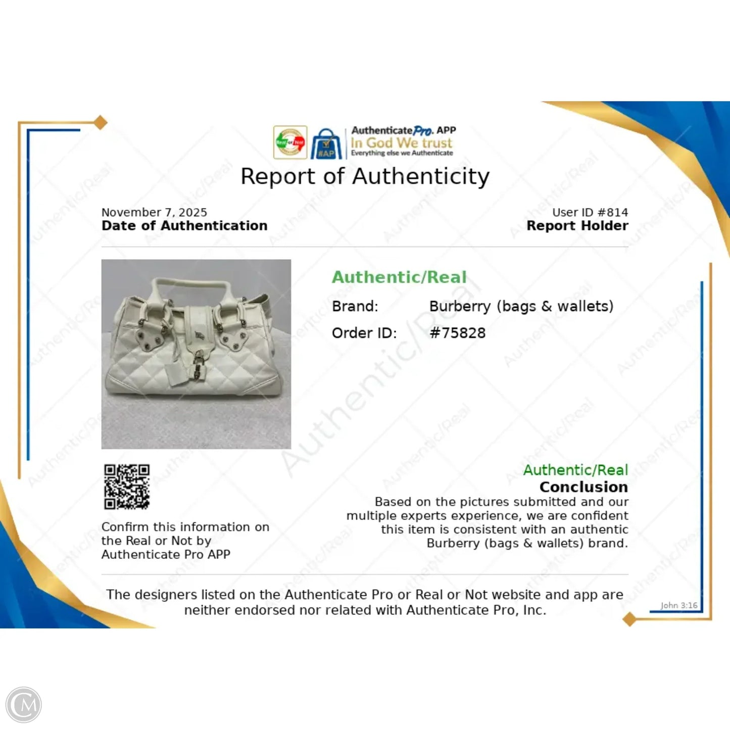 Handbag Luxury Designer By Burberry, Size: Large