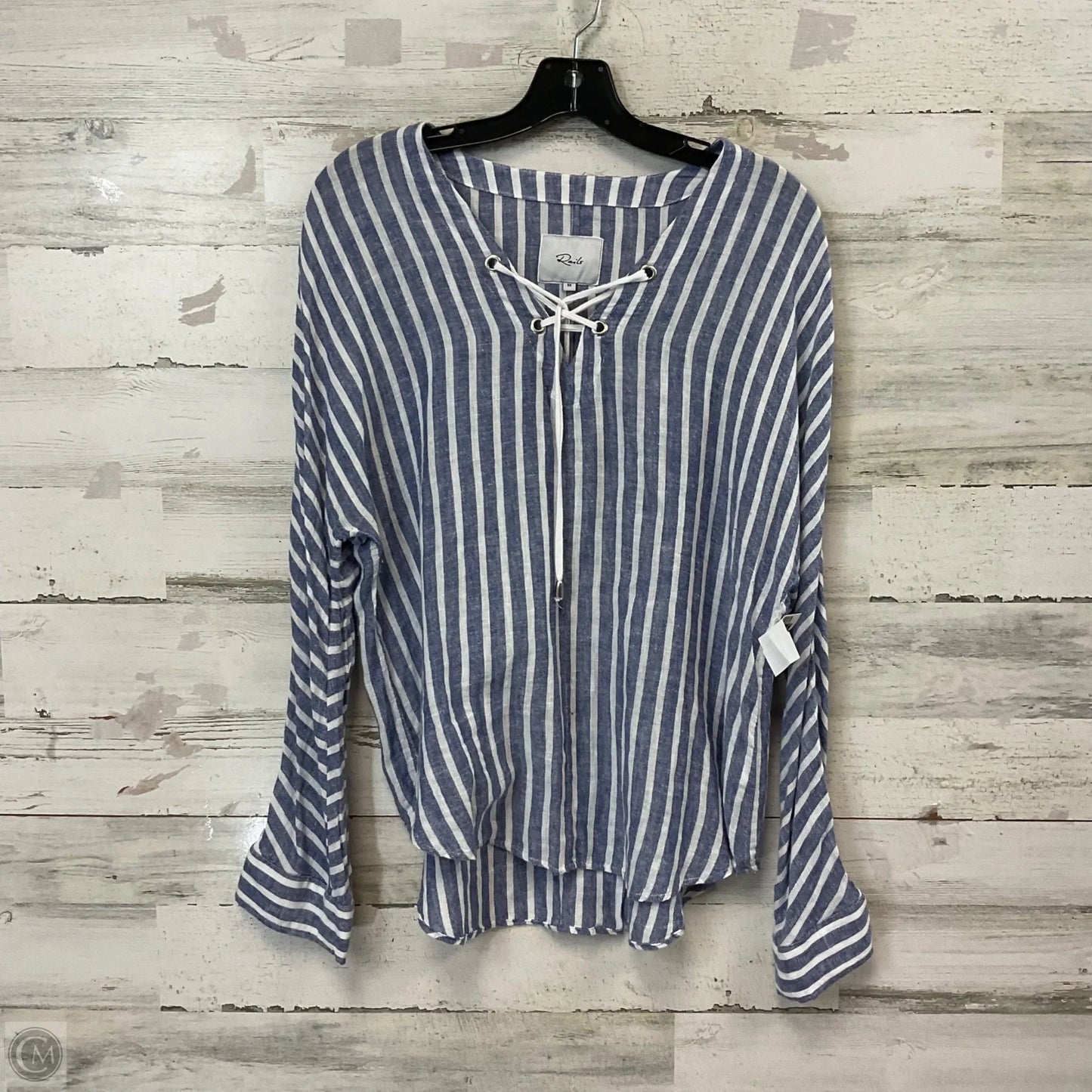 Blouse Long Sleeve By Rails In Blue & White, Size: M