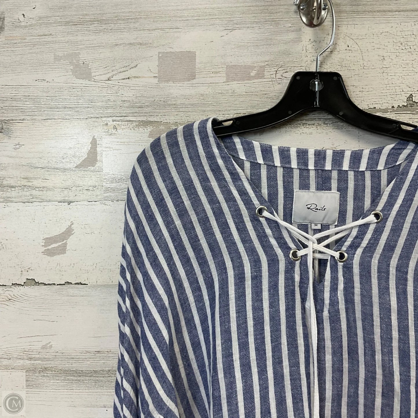 Blouse Long Sleeve By Rails In Blue & White, Size: M