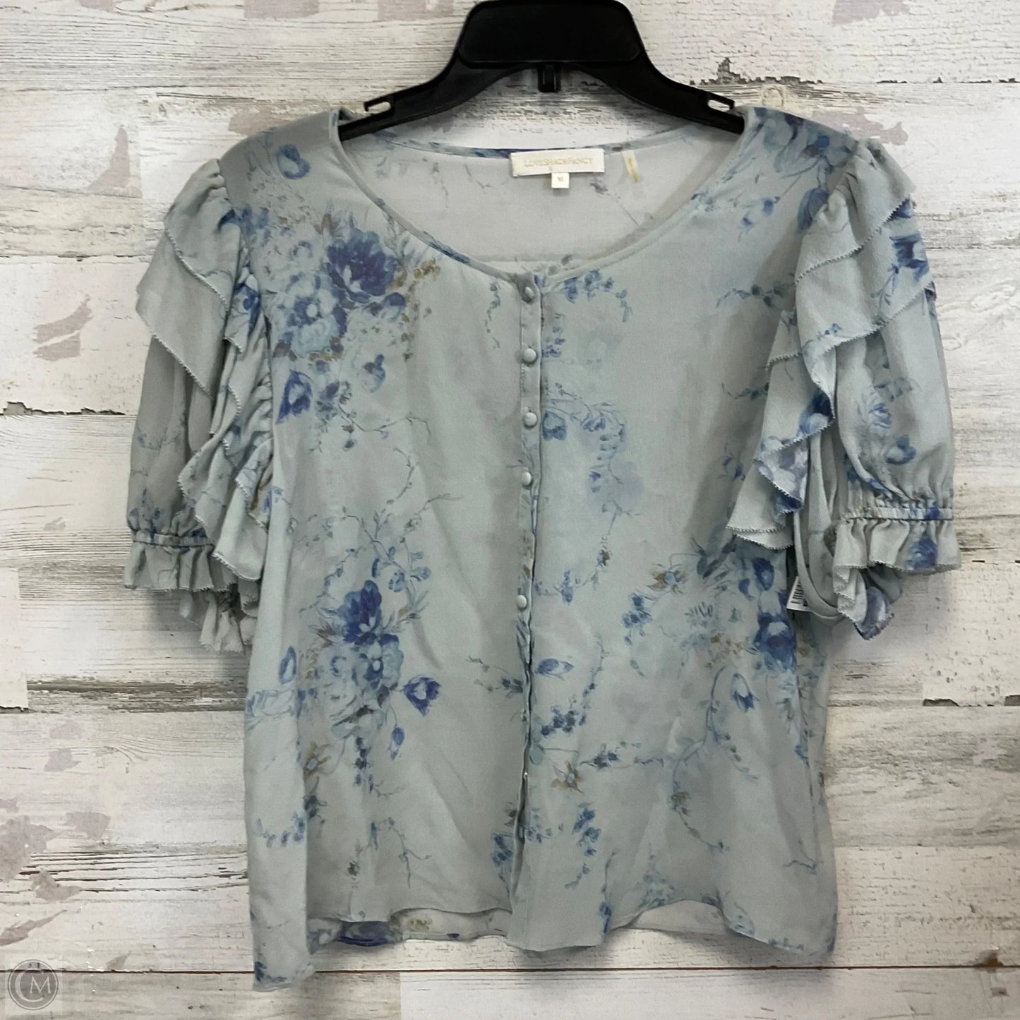 Blouse Short Sleeve By LOVE SHACK FANCY In Blue & Grey, Size: M