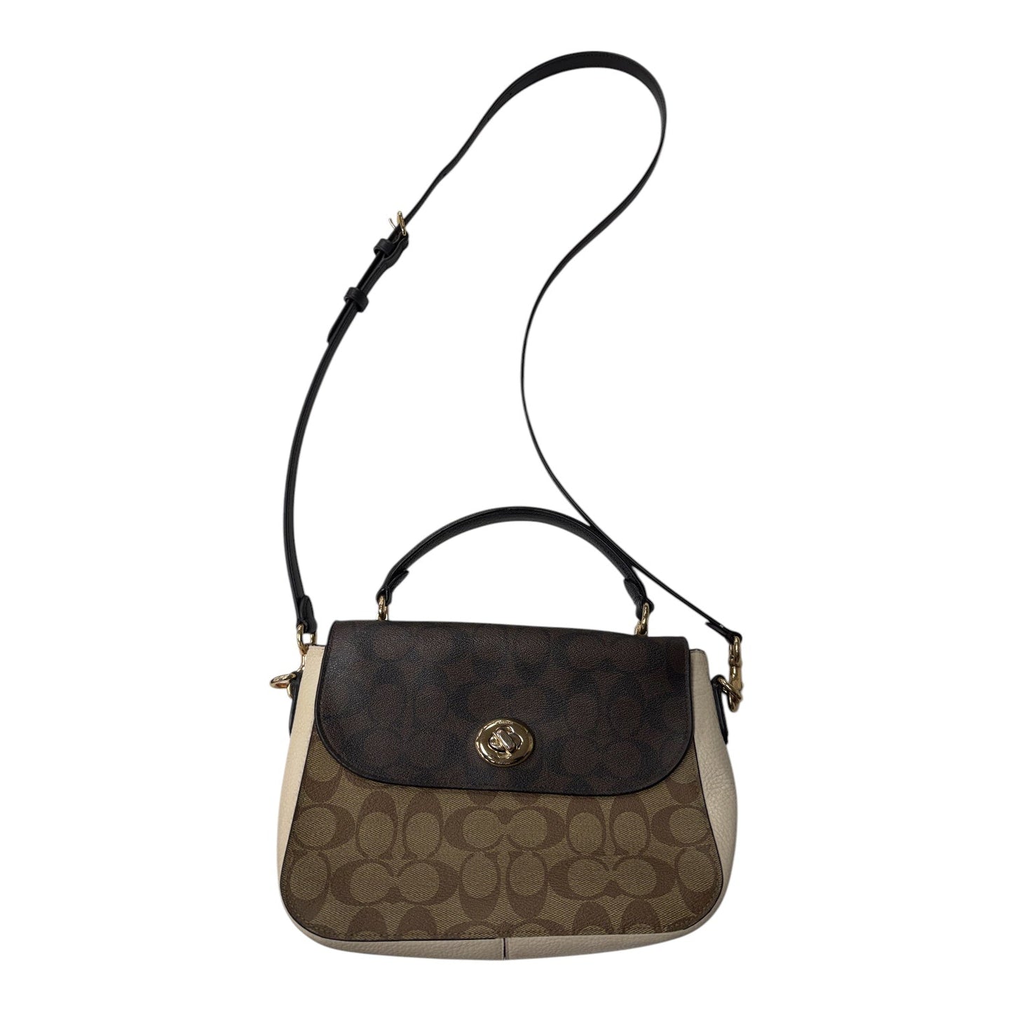 Crossbody Designer By Coach In Brown & Cream, Size:Small