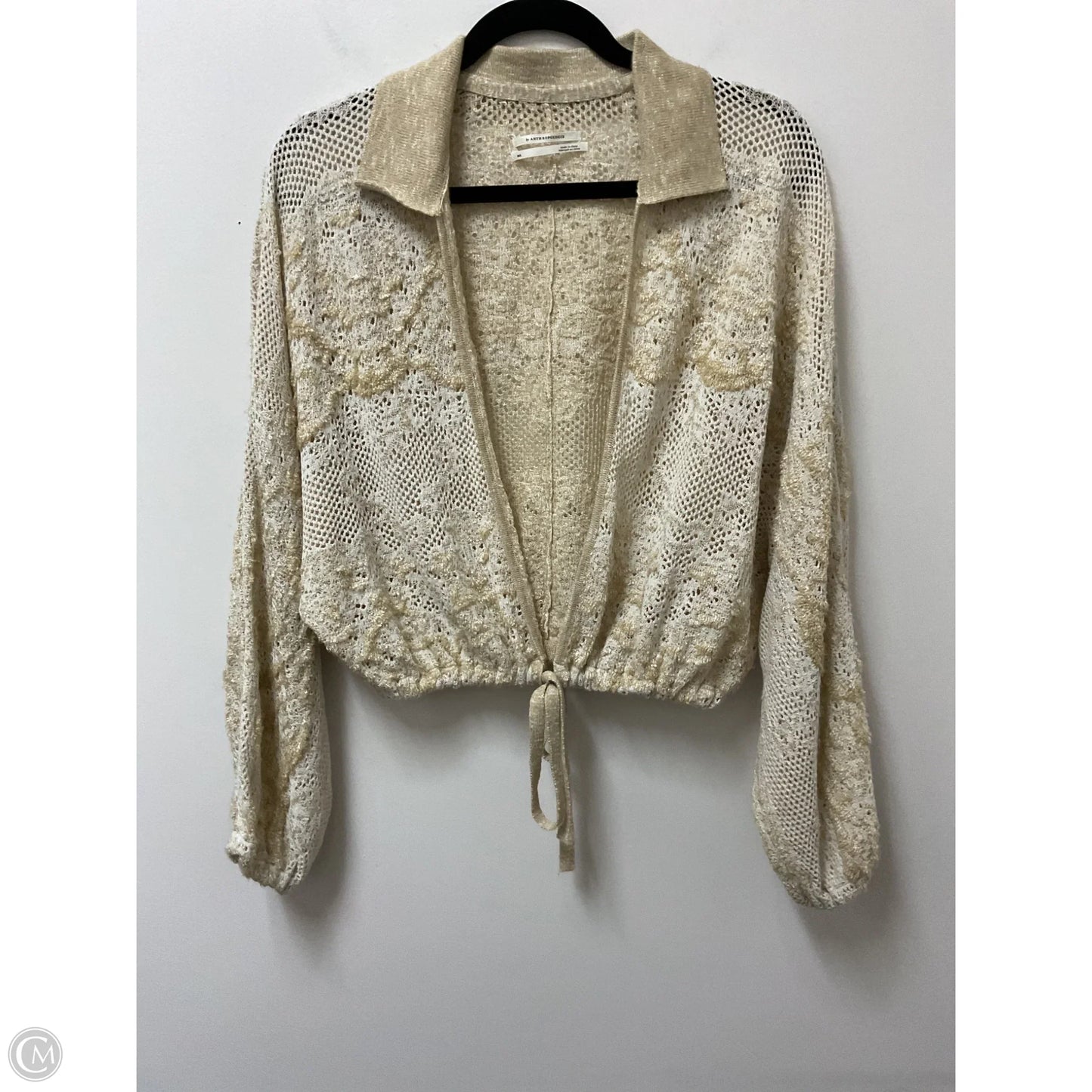 Sweater Cardigan By Anthropologie In Tan & White, Size: L