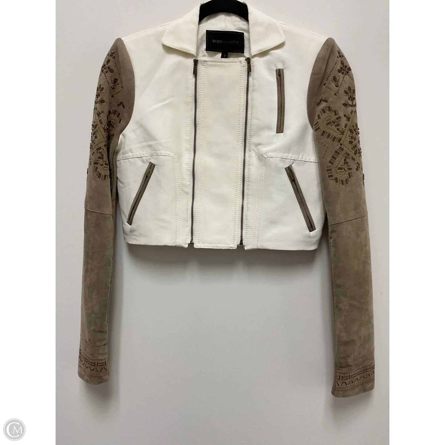Jacket Moto By Bcbg In Cream & Tan, Size: Xs