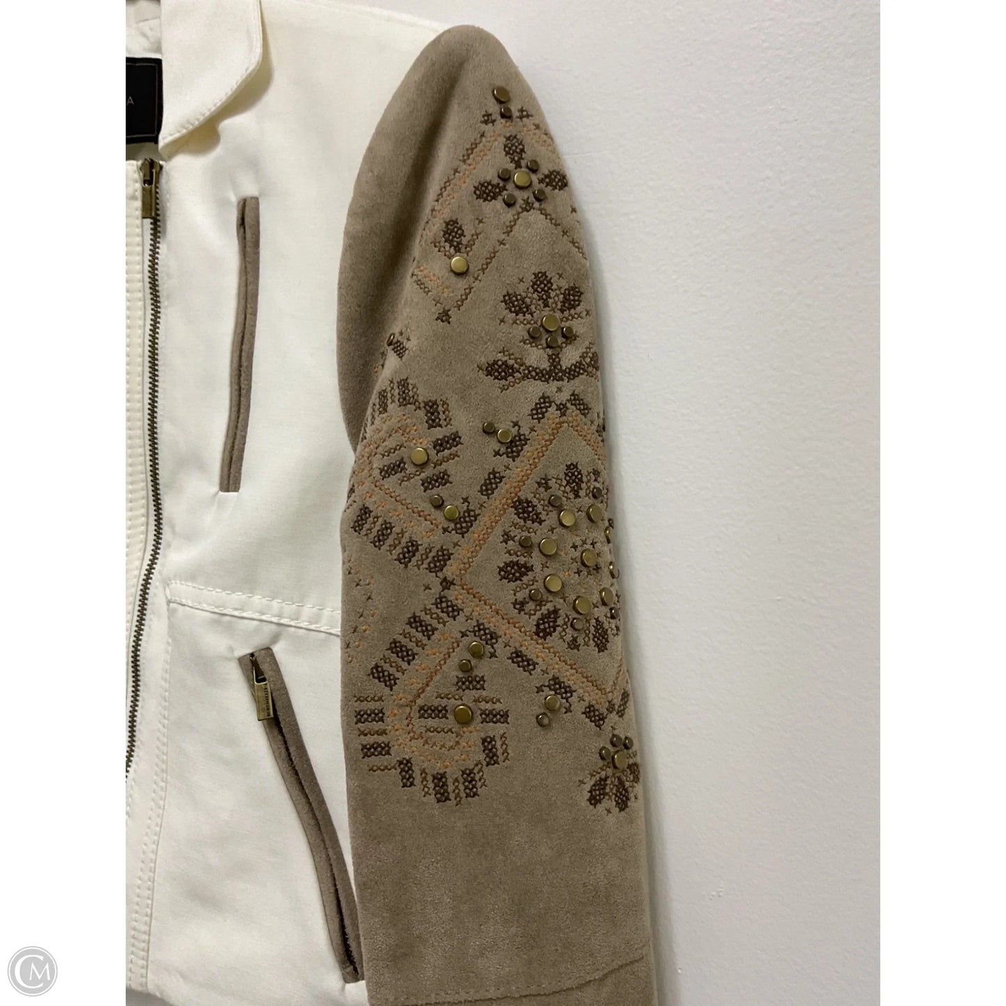 Jacket Moto By Bcbg In Cream & Tan, Size: Xs
