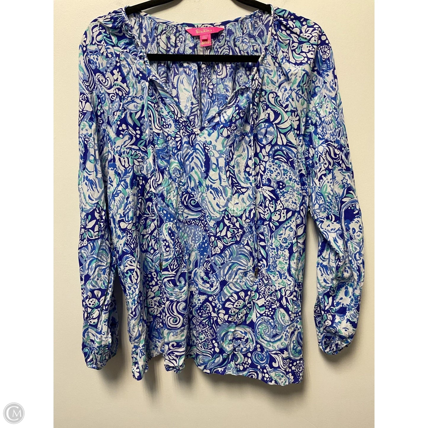 Blouse Designer By Lilly Pulitzer In Blue & White, Size: Xl