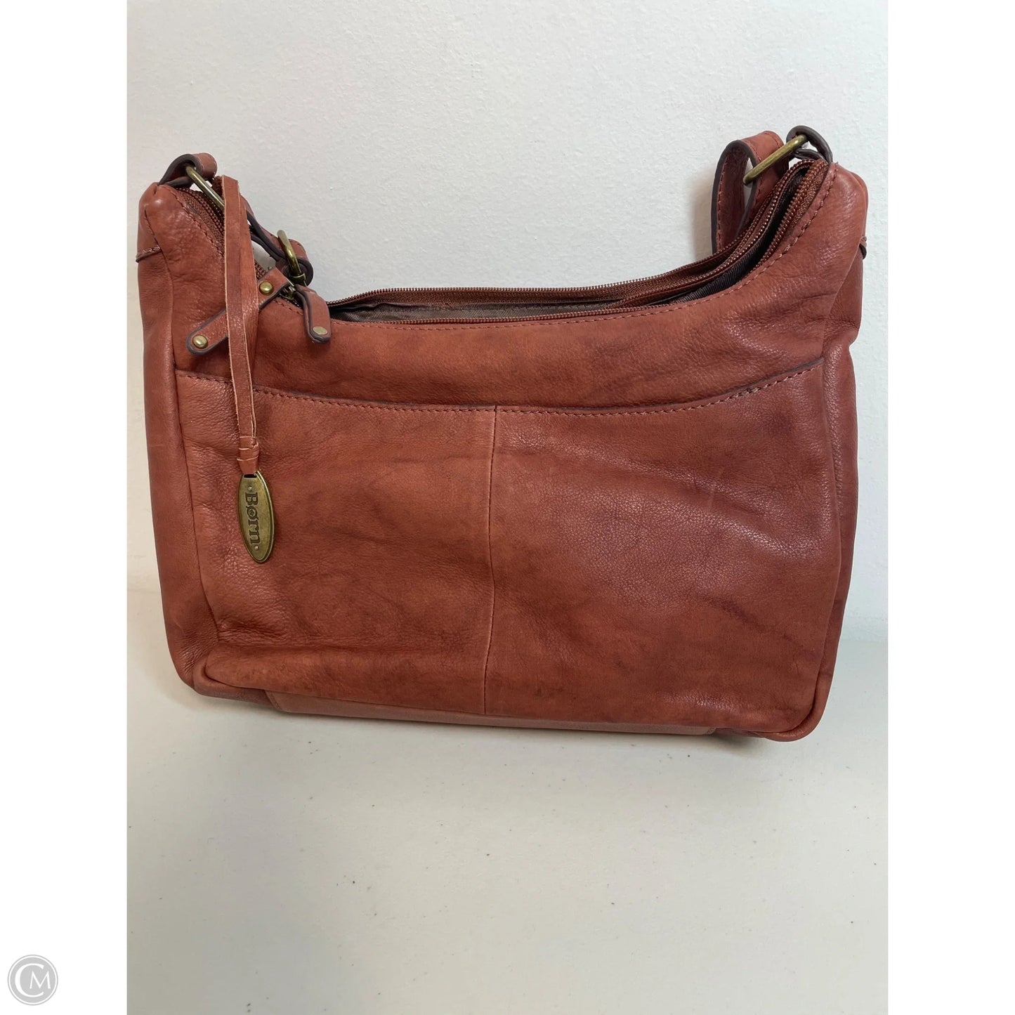 Handbag Leather By Born, Size: Medium