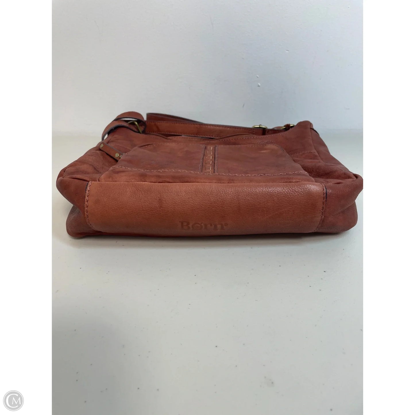 Handbag Leather By Born, Size: Medium