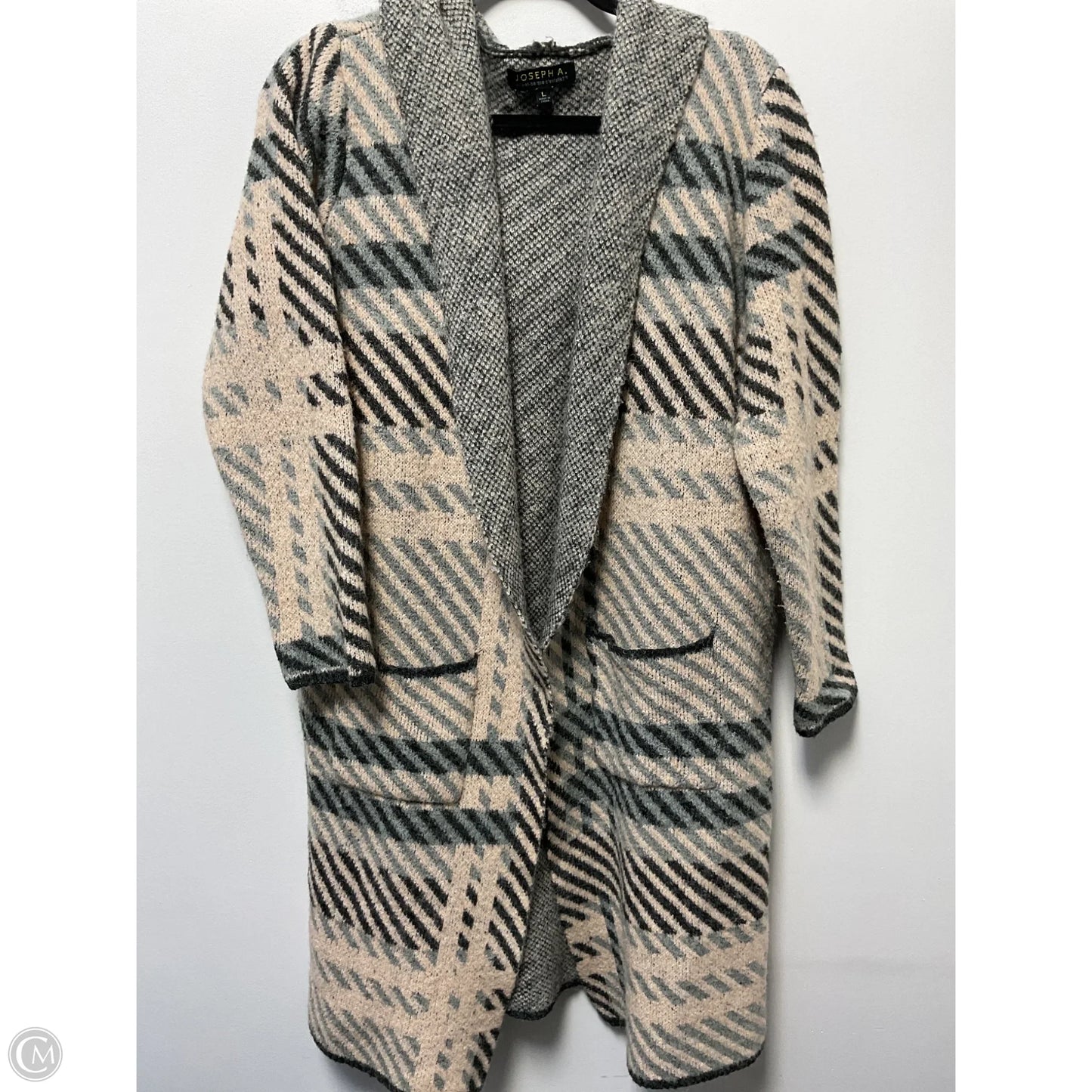 Sweater Cardigan By Joseph A. In Cream & Grey, Size: L