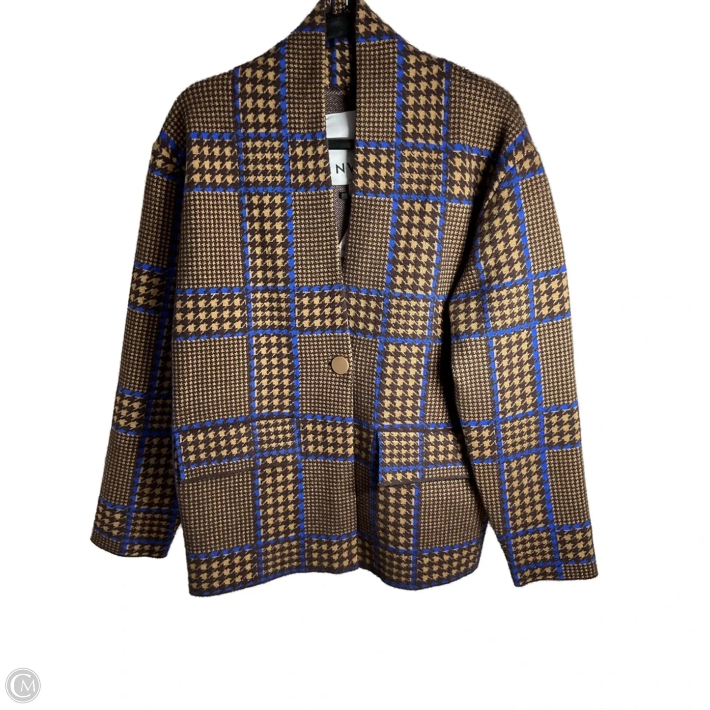 Sweater Cardigan By Anthropologie In Blue & Brown, Size: L