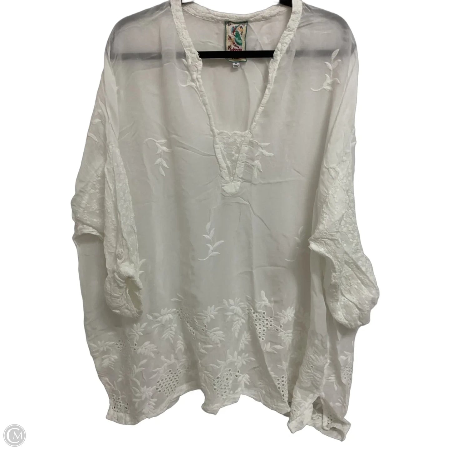 Blouse 3/4 Sleeve By Johnny Was In White, Size: 3x