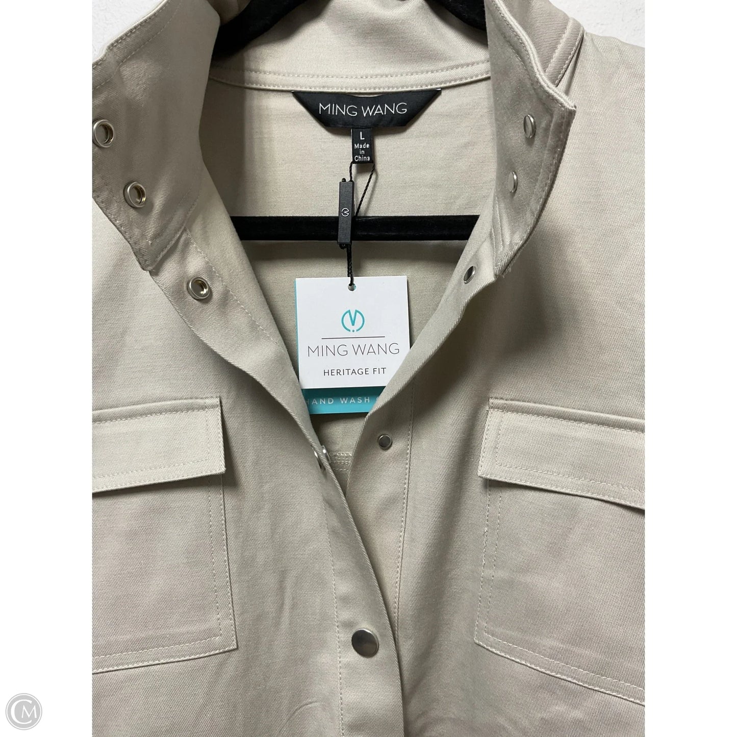 Coat Trench Coat By Ming Wang In Beige, Size: L