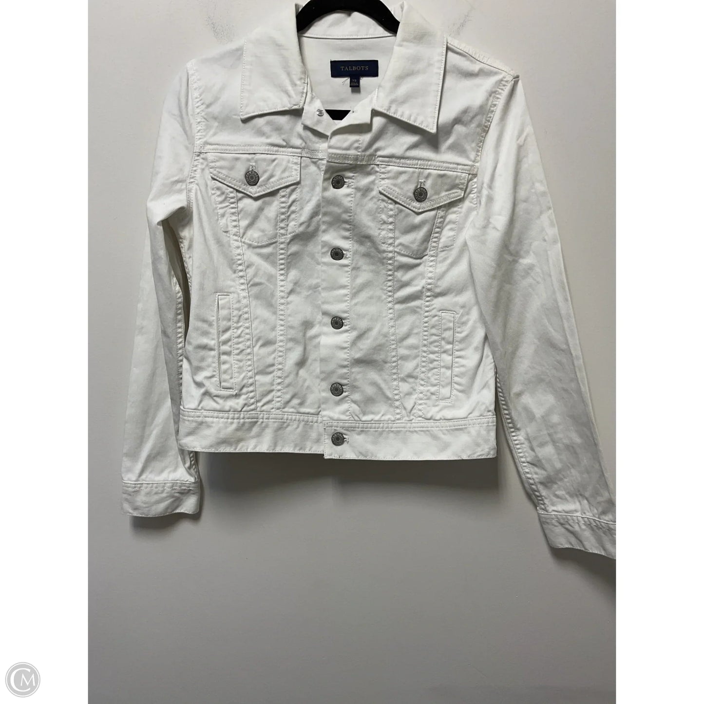 Jacket Denim By Talbots In White Denim, Size: Xs