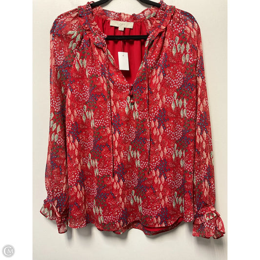 Blouse Long Sleeve By Loft In Red, Size: Xl