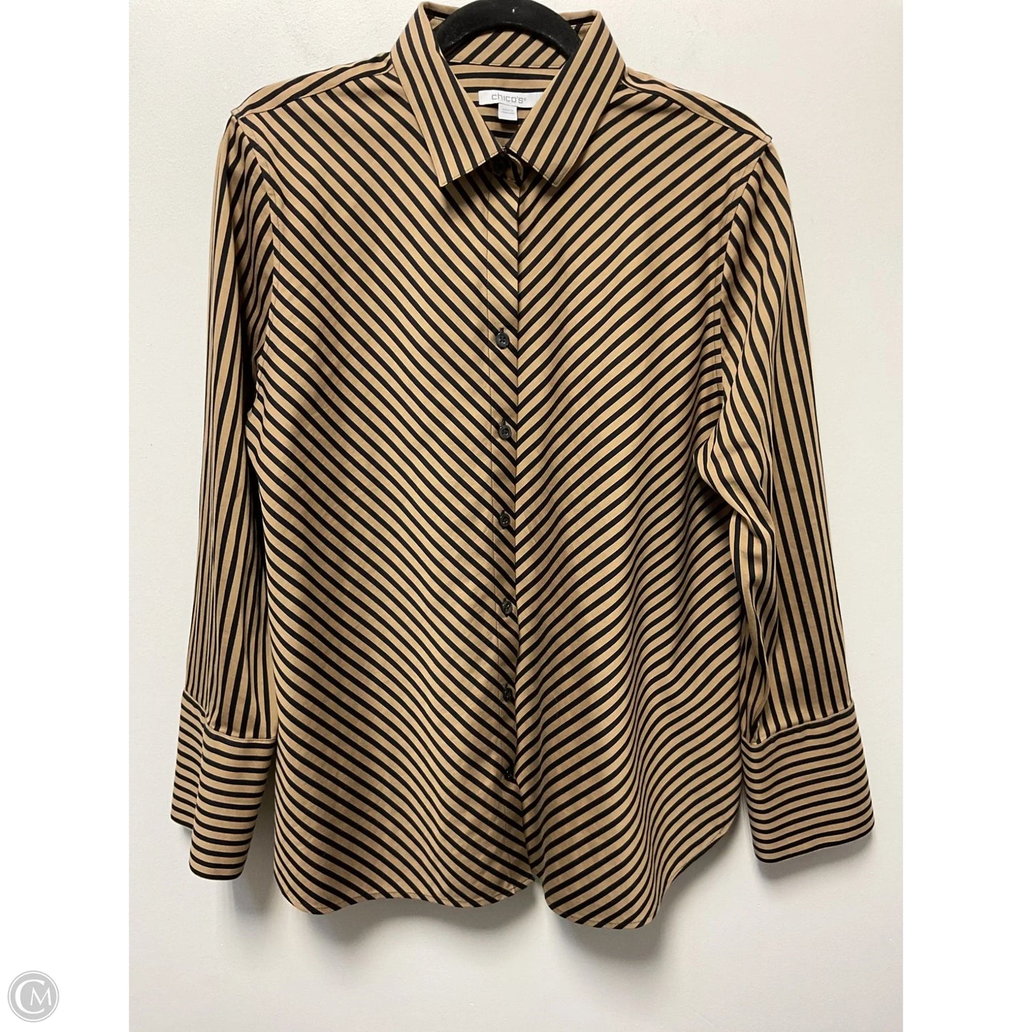 Blouse Long Sleeve By Chicos In Black & Gold, Size: L