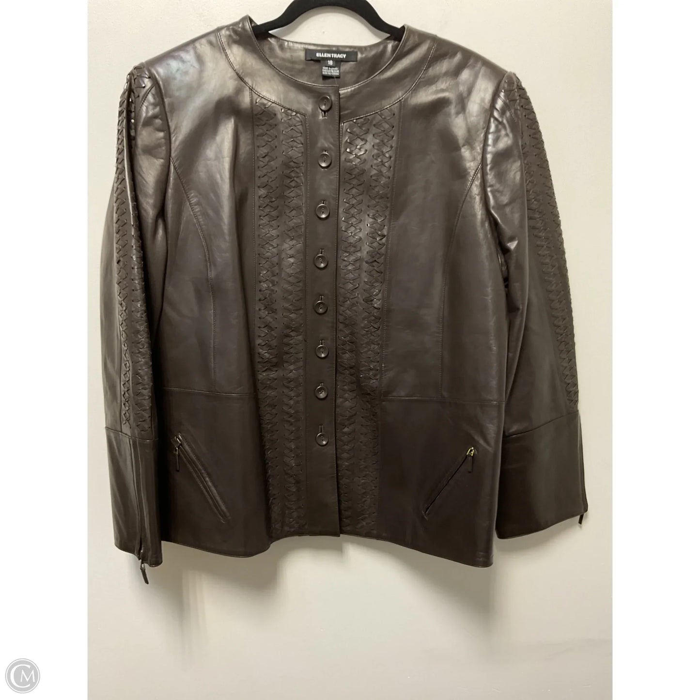 Jacket Leather By Ellen Tracy In Brown, Size: 2x