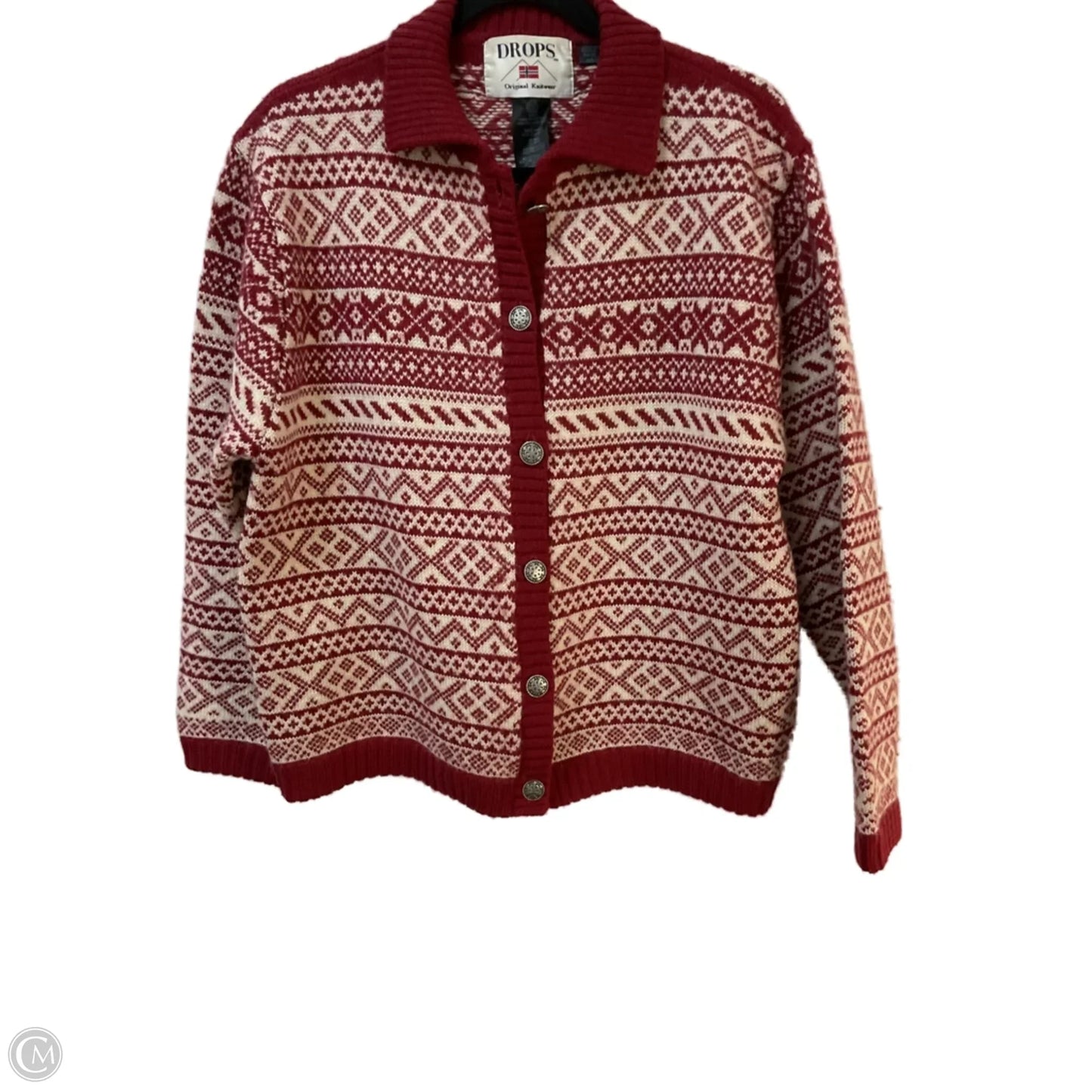 Sweater Cardigan By Clothes Mentor In Red & White, Size: Xl