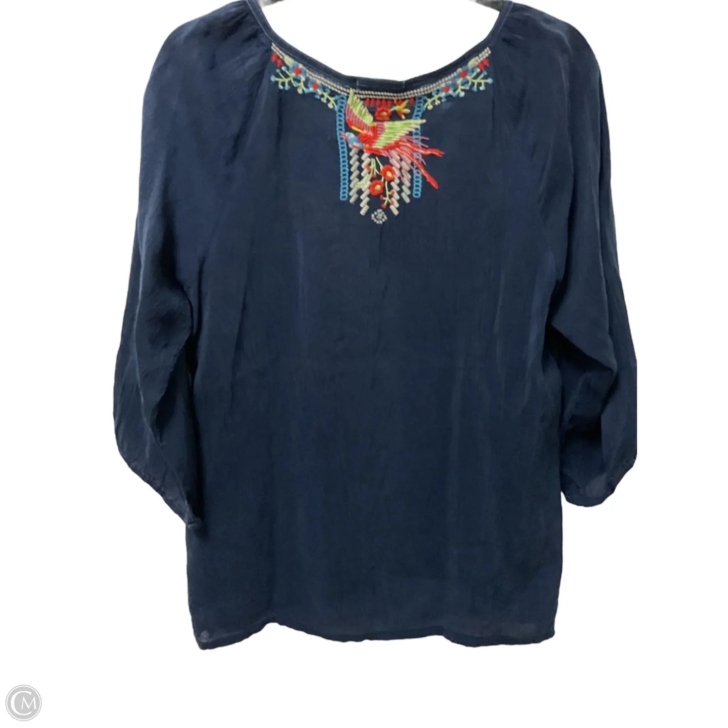 Blouse Long Sleeve By Johnny Was In Navy, Size: S