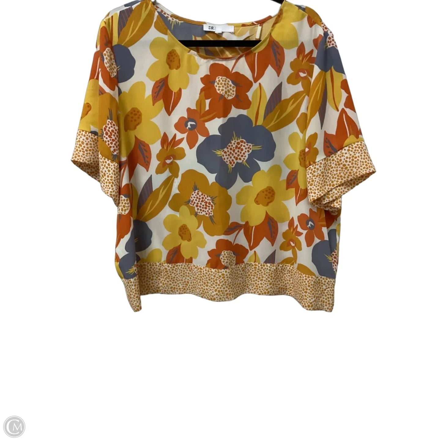 Blouse Short Sleeve By Dr2 In Orange & Yellow, Size: L