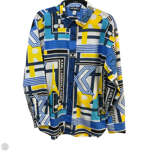 Blouse Designer By Karl Lagerfeld In Blue & Yellow, Size: M