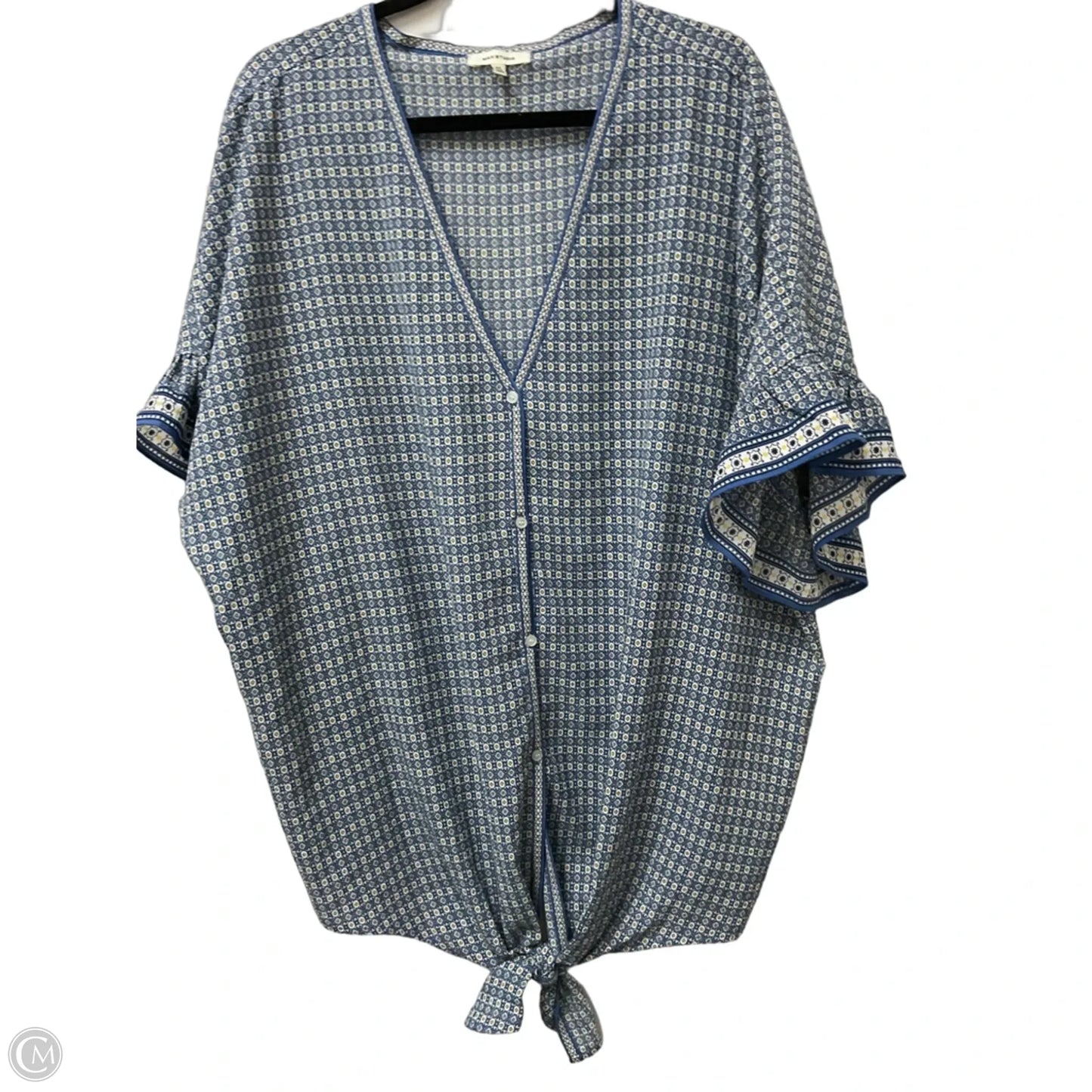 Blouse Short Sleeve By Max Studio In Blue & Yellow, Size: 2x