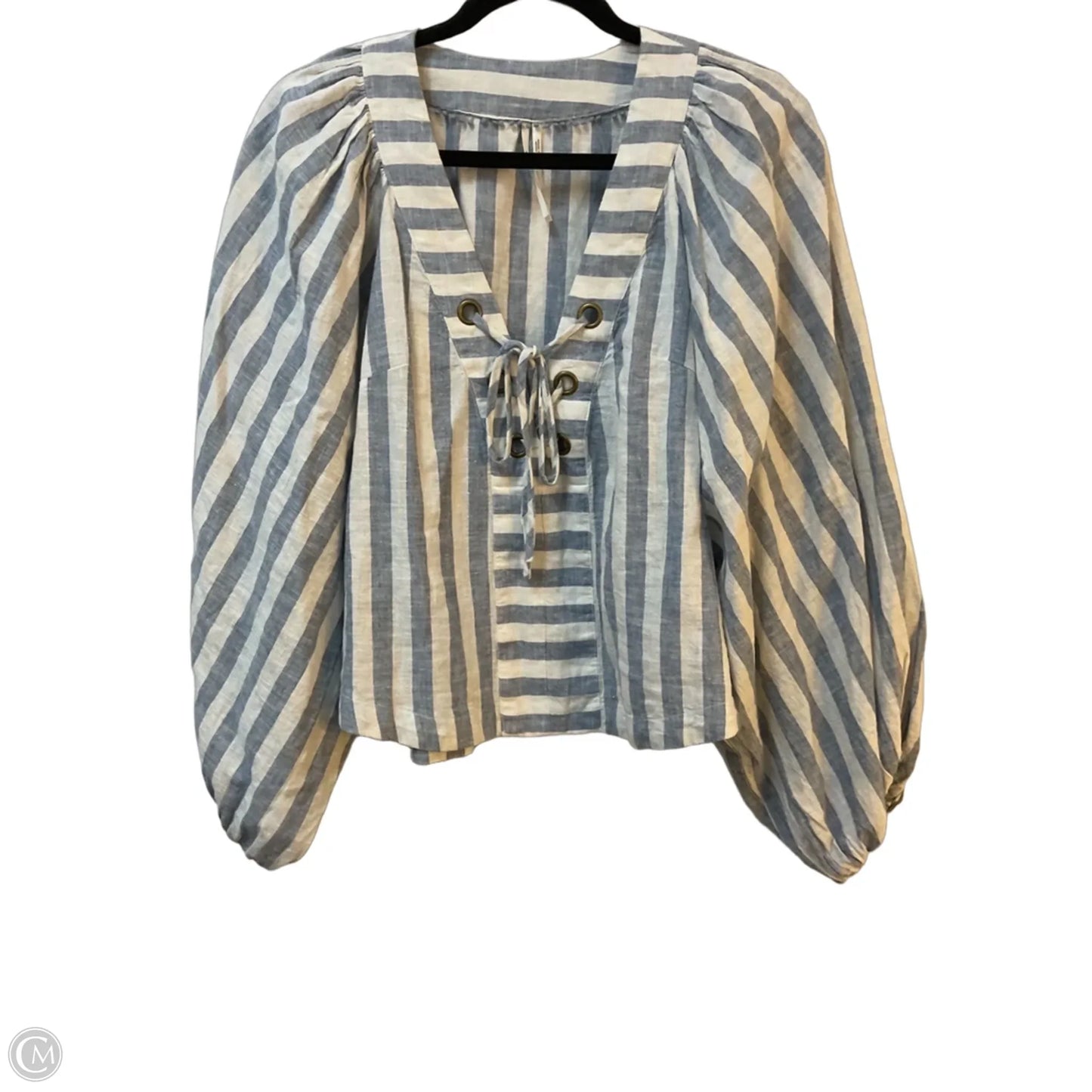 Top Long Sleeve By Anthropologie In Blue & White, Size: S