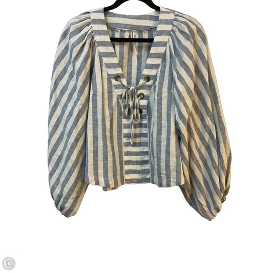 Top Long Sleeve By Anthropologie In Blue & White, Size: S