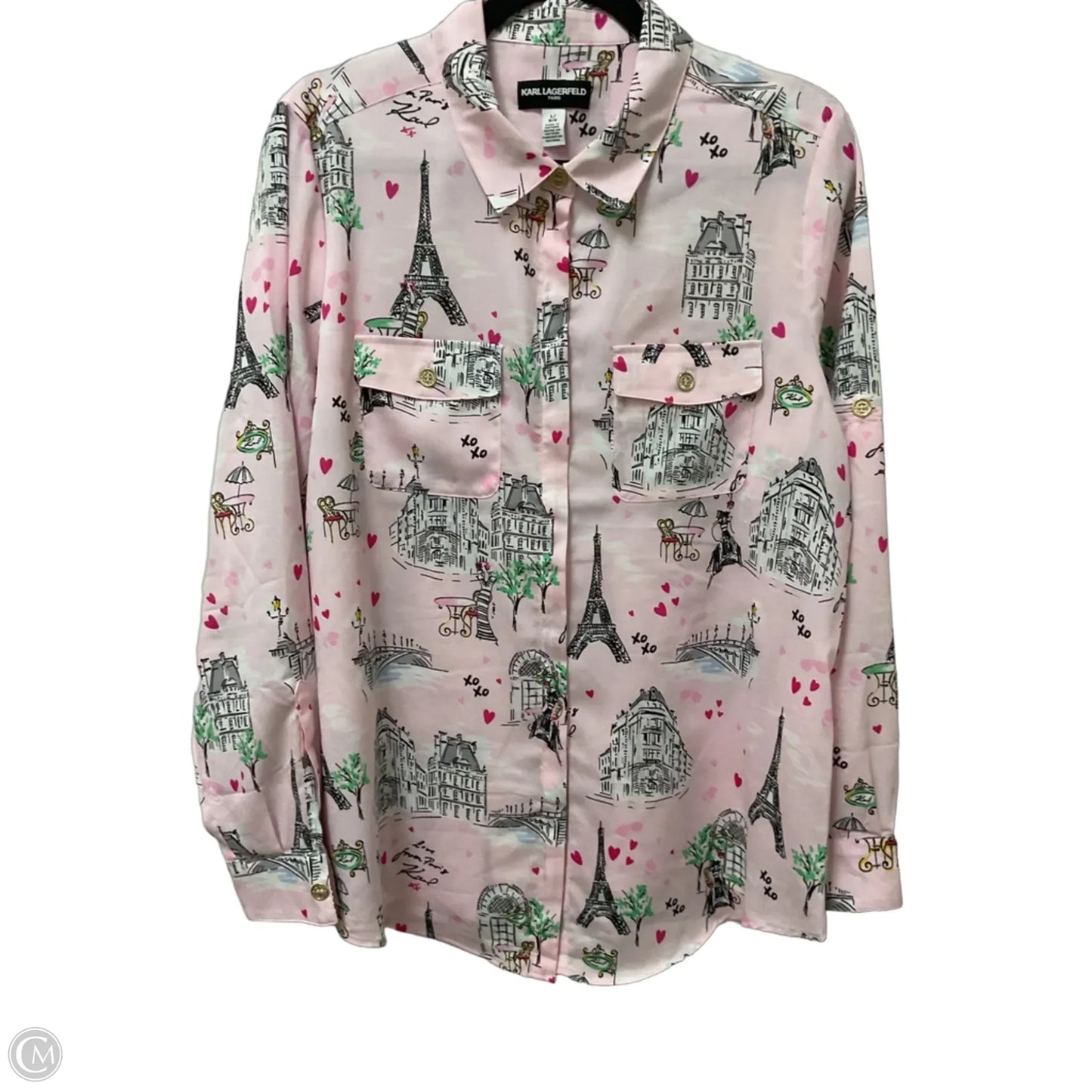 Top Long Sleeve Designer By Karl Lagerfeld In Pink, Size: L