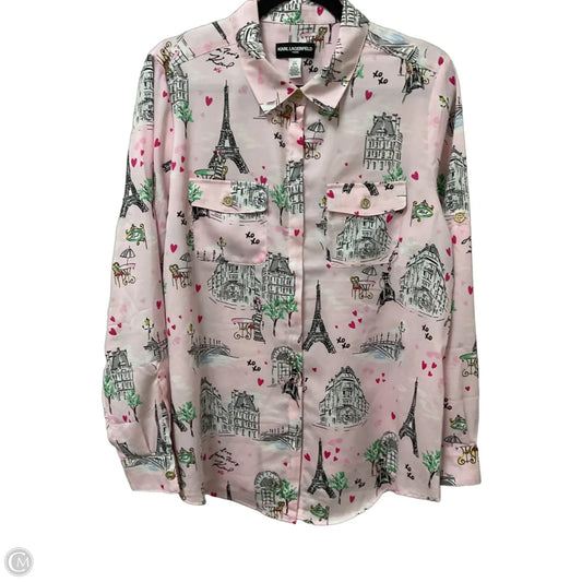 Top Long Sleeve Designer By Karl Lagerfeld In Pink, Size: L
