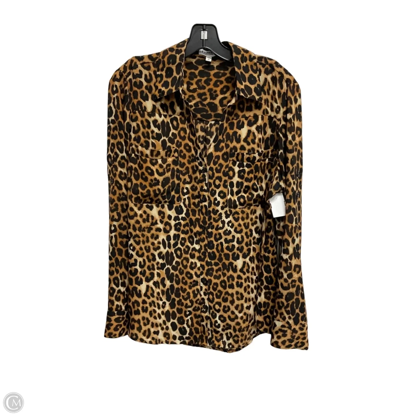 Blouse Long Sleeve By Express In Leopard Print, Size: L