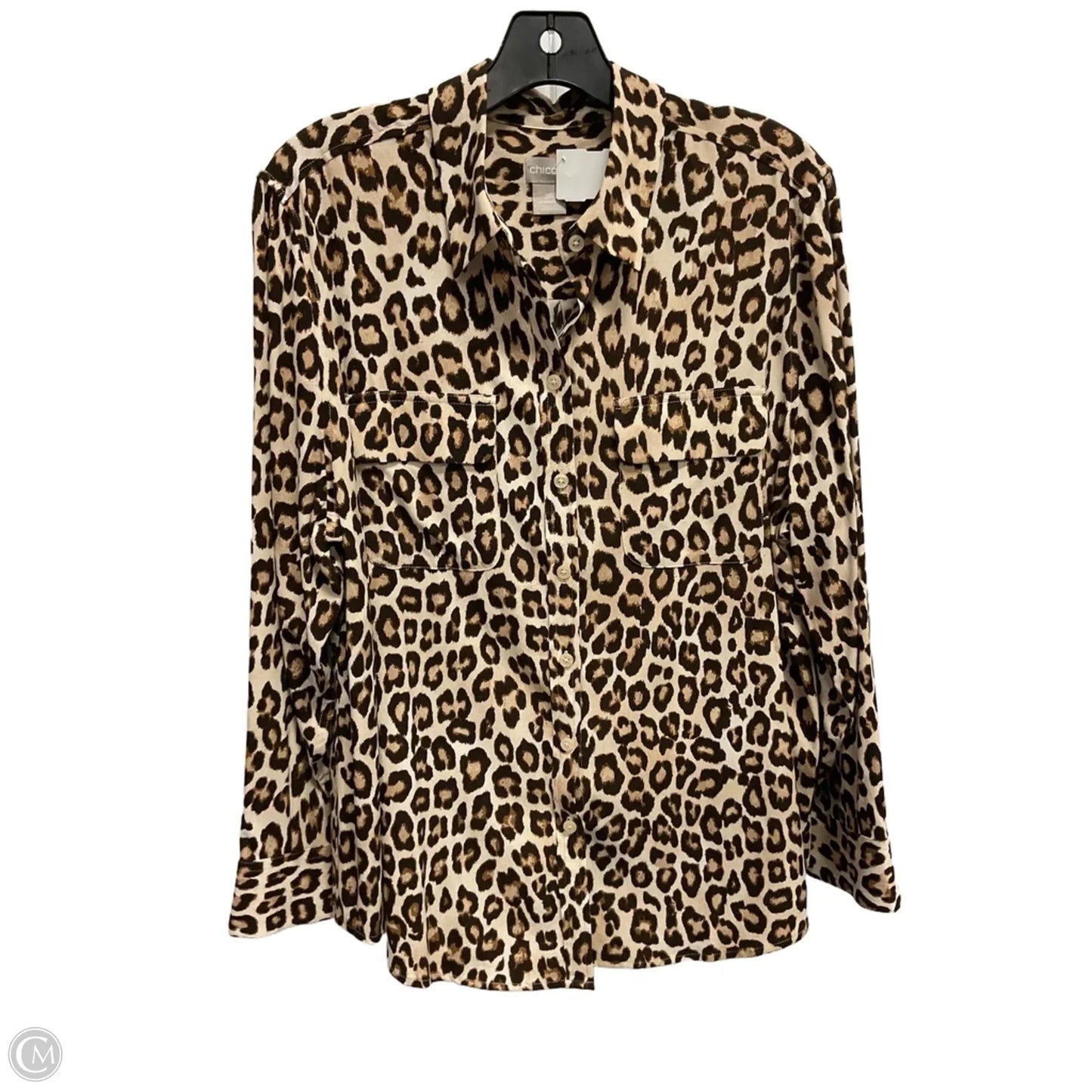 Blouse Long Sleeve By Chicos In Leopard Print, Size: Lp