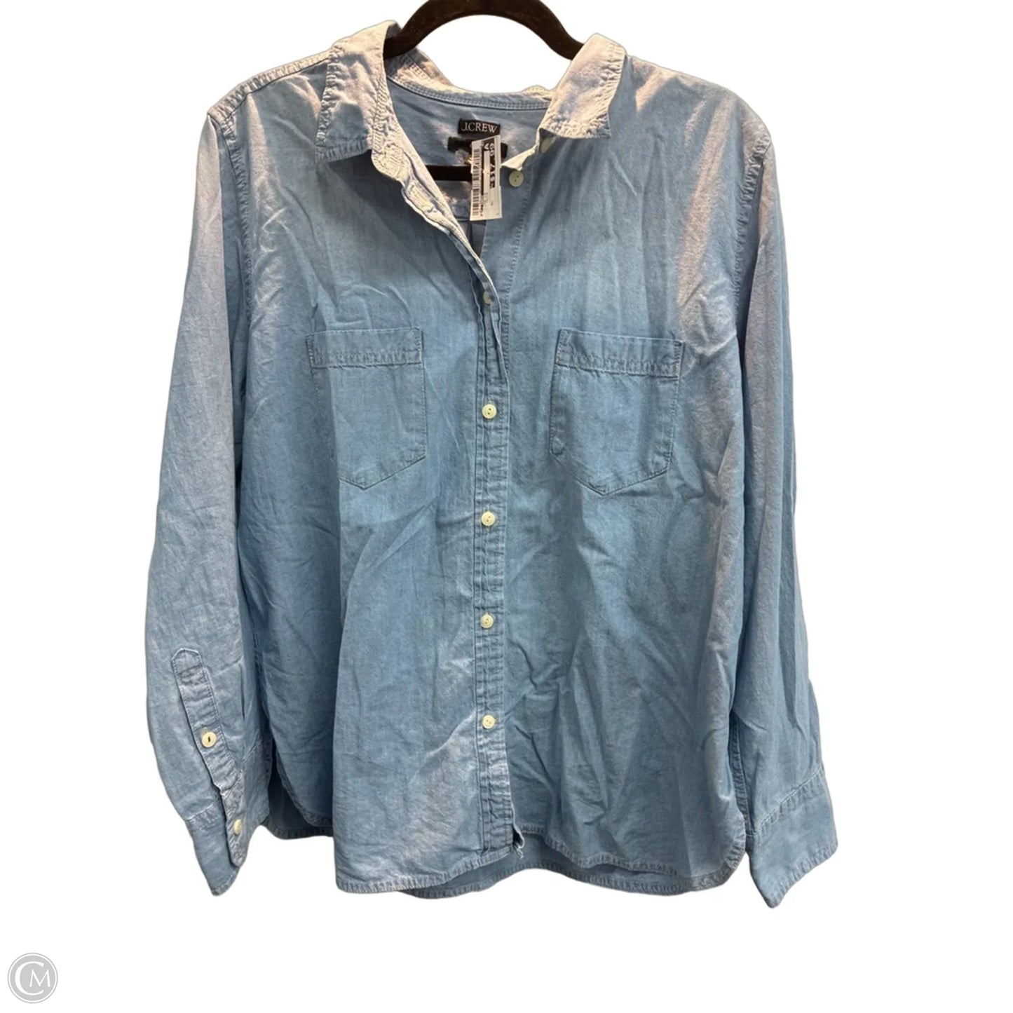 Blouse Long Sleeve By J. Crew In Blue Denim, Size: Xl