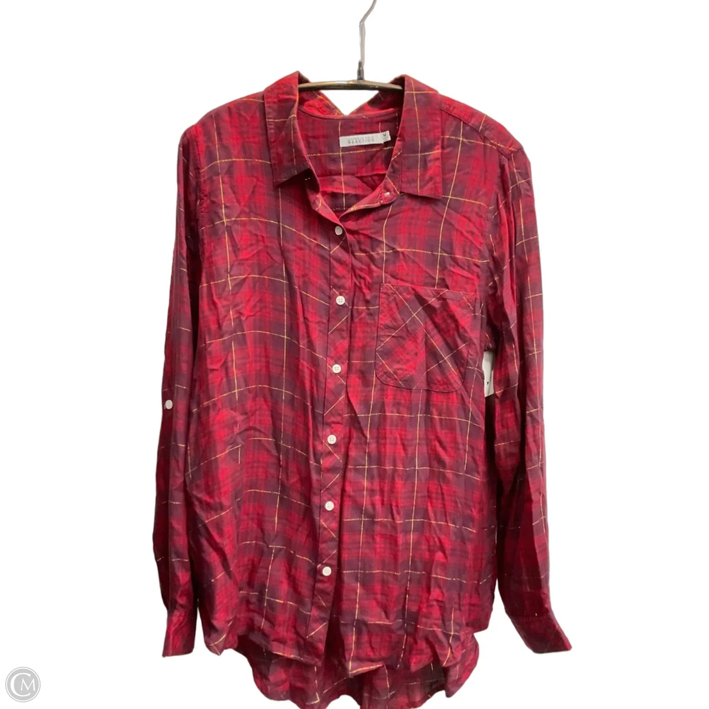 Blouse Long Sleeve By Kenneth Cole Reaction In Plaid Pattern, Size: M