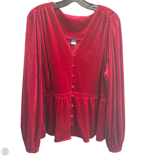 Blouse Long Sleeve By Old Navy In Red, Size: Xl