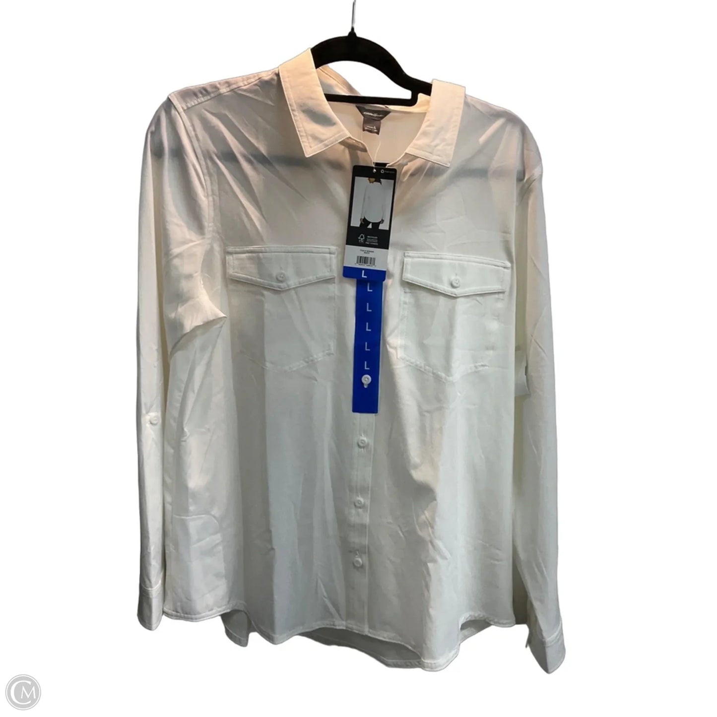 Blouse Long Sleeve By Eddie Bauer In White, Size: L