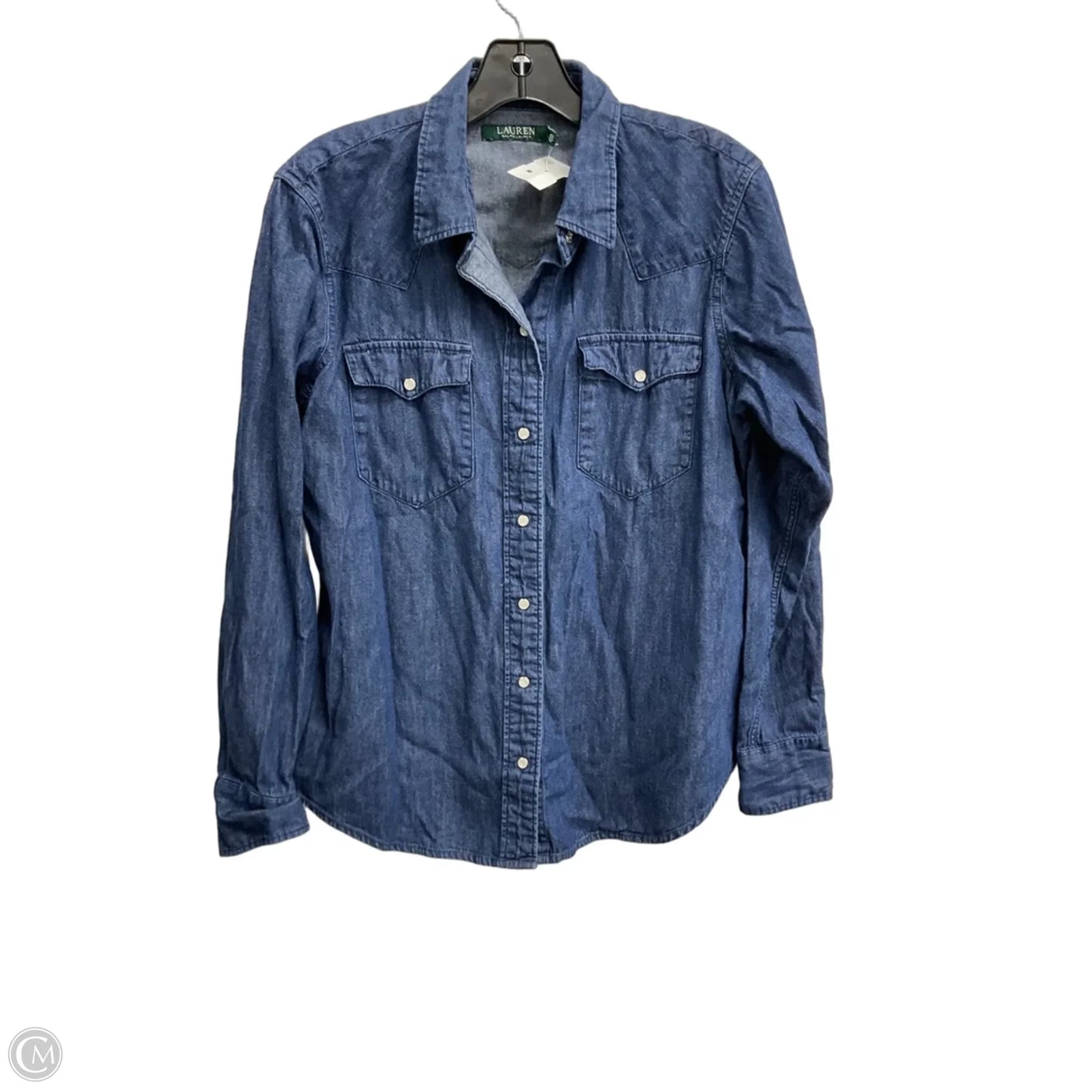 Blouse Long Sleeve By Lauren By Ralph Lauren In Blue Denim, Size: L