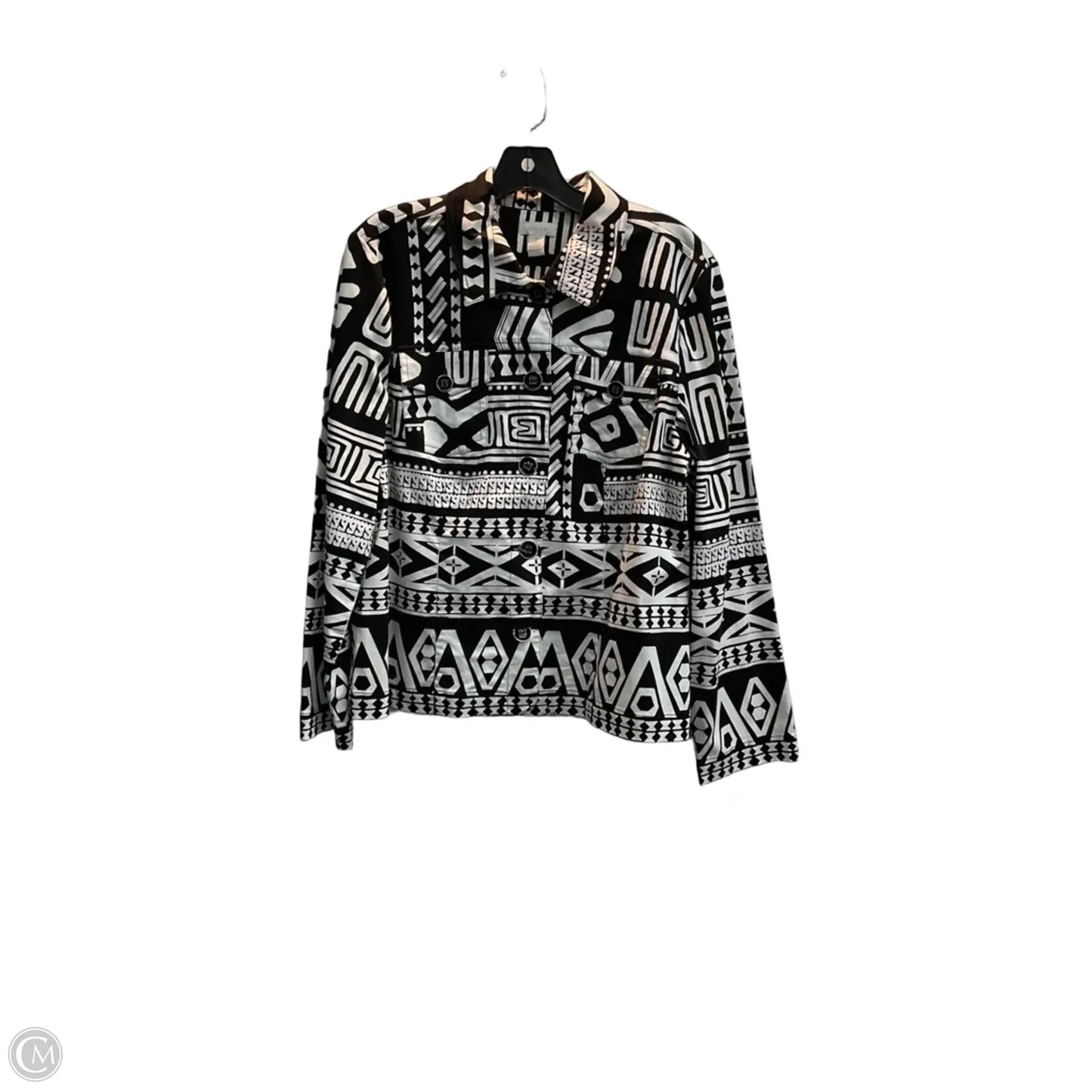 Jacket Shirt By Chicos In Black & White, Size: L