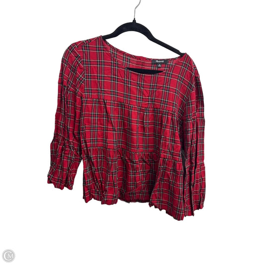 Blouse 3/4 Sleeve By Madewell In Plaid Pattern, Size: Xl