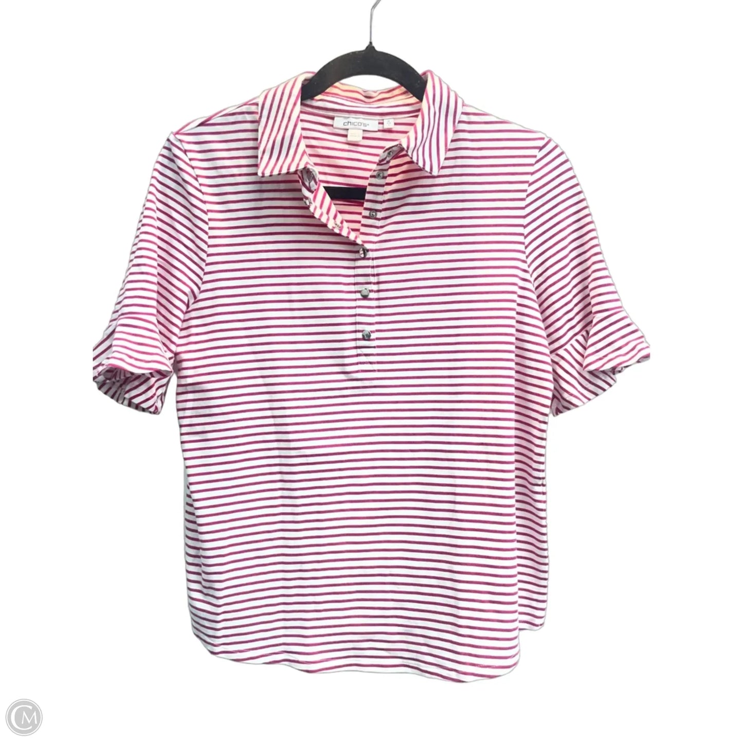 Top Short Sleeve By Chicos In Striped Pattern, Size: S