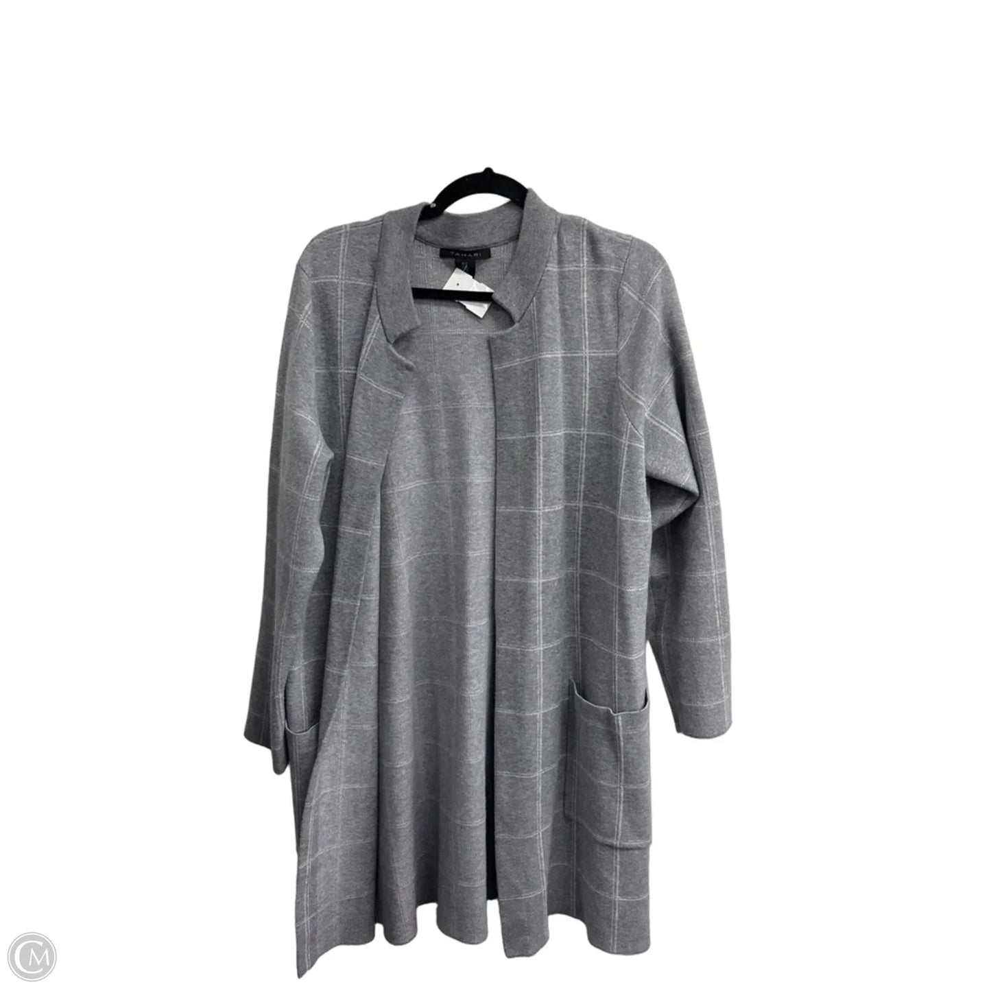 Sweater Cardigan By Tahari In Grey, Size: Xl