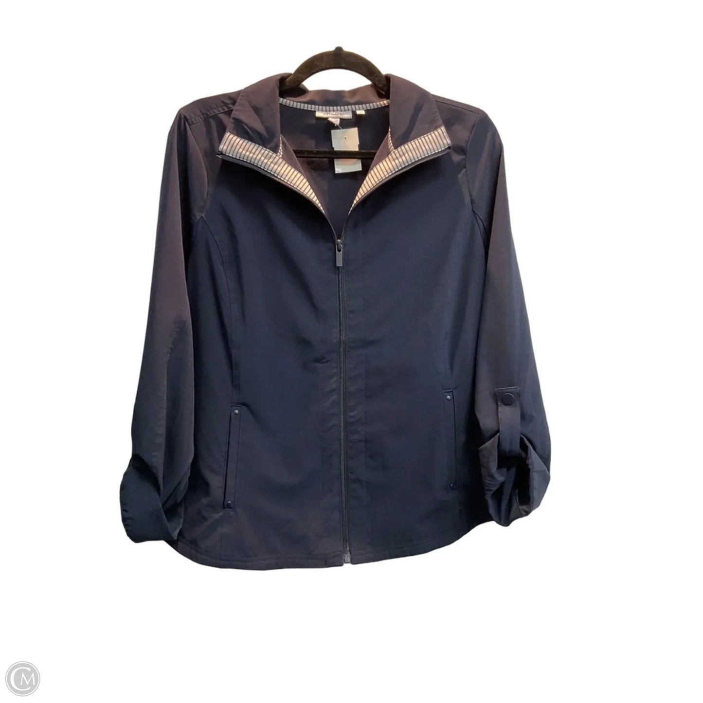 Jacket Windbreaker By Chicos In Blue, Size: M