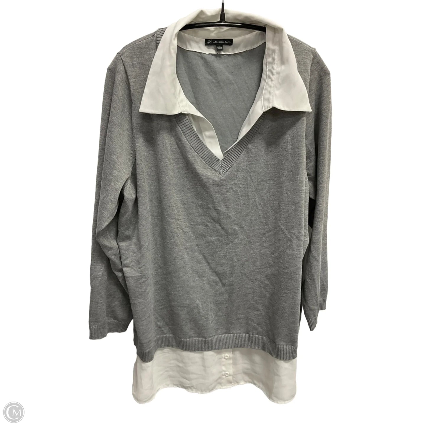 Top Long Sleeve By Adrianna Papell In Grey & White, Size: 2x